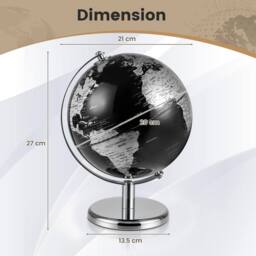 Costway Metallic Black World Globe 20CM Rotating Earth Globe w/Metal Stand - thumbnail 2