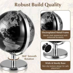 Costway Metallic Black World Globe 20CM Rotating Earth Globe w/Metal Stand - thumbnail 8