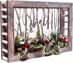 Shatchi B/O LED Wooden Reindeer Scene - Rectangle Shape - W45xD8.5xH29cm in Brown - thumbnail 3