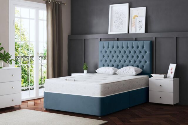 DS Living Seraphine Metallic Blue Divan Bed with Headboard - Size: Small Double - image 1