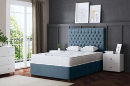 DS Living Seraphine Metallic Blue Divan Bed with Headboard - Size: Small Double - thumbnail 1