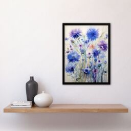 Artery8 Wall Art Print Cornflower Wildflower Meadow Watercolour Painting Framed in Purple - Size: A4 - thumbnail 4