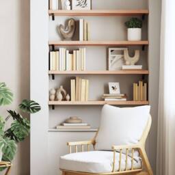 Berkfield Home Wall Shelf 80x30x(2-4) cm Untreated Solid Wood Oak in Natural - thumbnail 1