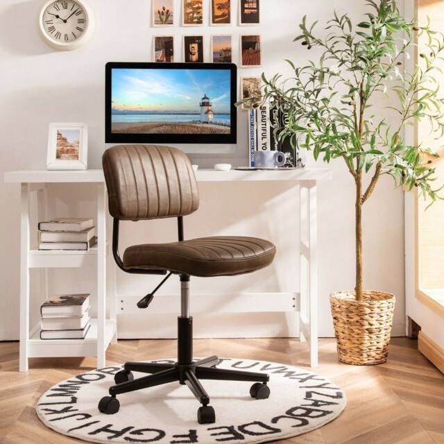 Costway Swivel Office Chair PU Leather Height Adjustable Executive Task Chairs in Brown - image 1