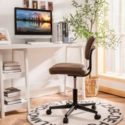 Costway Swivel Office Chair PU Leather Height Adjustable Executive Task Chairs in Brown - thumbnail 9