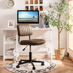Costway Swivel Office Chair PU Leather Height Adjustable Executive Task Chairs in Brown
