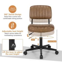 Costway Swivel Office Chair PU Leather Height Adjustable Executive Task Chairs in Brown - thumbnail 7