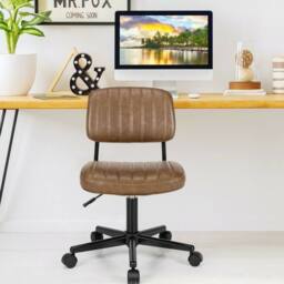 Costway Swivel Office Chair PU Leather Height Adjustable Executive Task Chairs in Brown - thumbnail 2