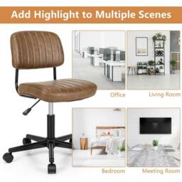 Costway Swivel Office Chair PU Leather Height Adjustable Executive Task Chairs in Brown - thumbnail 5