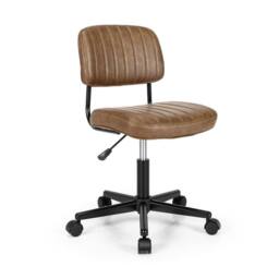 Costway Swivel Office Chair PU Leather Height Adjustable Executive Task Chairs in Brown - thumbnail 3