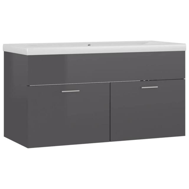 Berkfield Home Sink Cabinet with Built-in Basin High Gloss Grey Engineered Wood - image 1