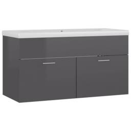 Berkfield Home Sink Cabinet with Built-in Basin High Gloss Grey Engineered Wood - thumbnail 1