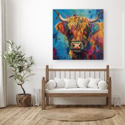 "Warren Reed - Designer Splashart Highland Cow Canvas - Size: W30"" x H30""" - thumbnail 1