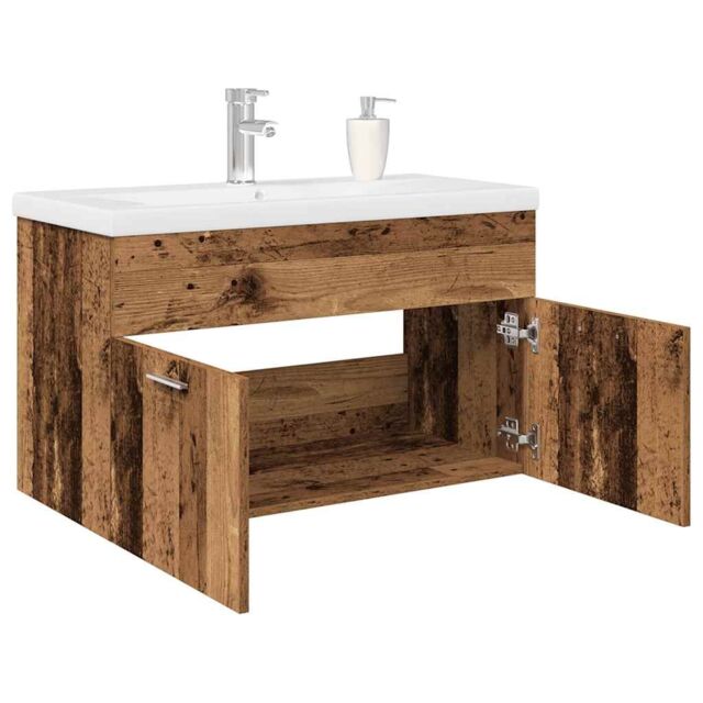 Berkfield Home Sink Cabinet with Built-in Basin & Faucet Old Wood in Brown - image 1