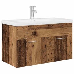 Berkfield Home Sink Cabinet with Built-in Basin & Faucet Old Wood in Brown - thumbnail 2