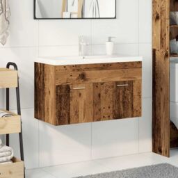 Berkfield Home Sink Cabinet with Built-in Basin & Faucet Old Wood in Brown - thumbnail 3