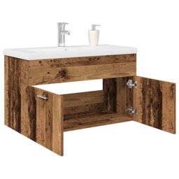 Berkfield Home Sink Cabinet with Built-in Basin & Faucet Old Wood in Brown - thumbnail 1