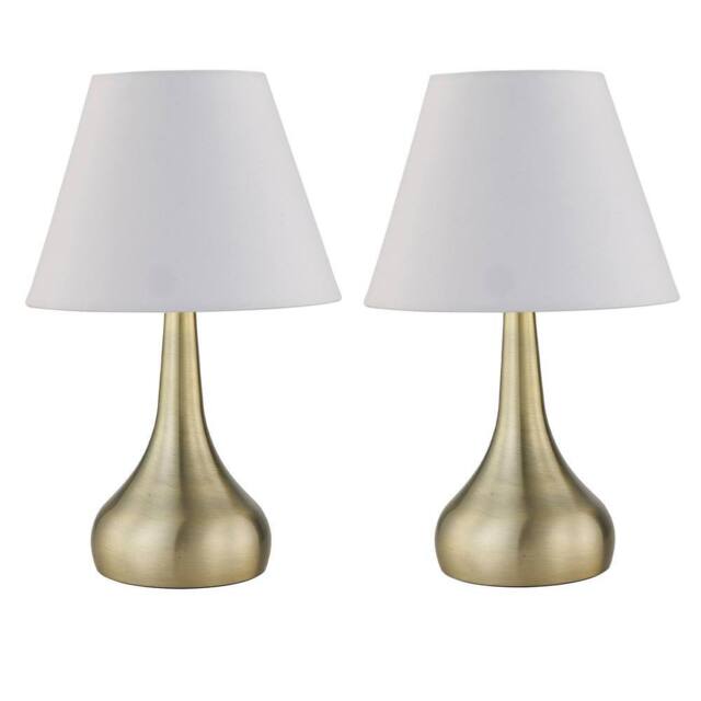 First Choice Lighting Set of 2 Romana - Antique Brass Touch Table Lamps with Ivory Shades in Bronze - image 1