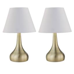 First Choice Lighting Set of 2 Romana - Antique Brass Touch Table Lamps with Ivory Shades in Bronze