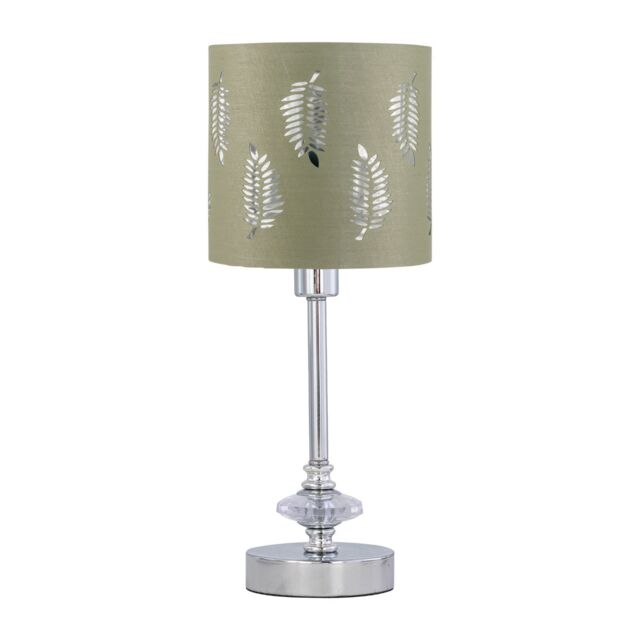 First Choice Lighting Chrome Jewelled Table Lamp with Sage Green Fern Shade in Silver - image 1
