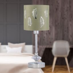 First Choice Lighting Chrome Jewelled Table Lamp with Sage Green Fern Shade in Silver - thumbnail 4