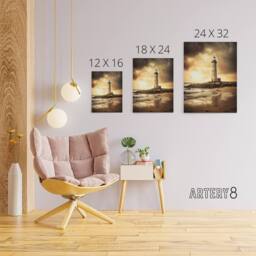 "Artery8 Lighthouse Beach Sunset Seascape Canvas Wall Art Print in Brown - Size: W18"" x H24""" - thumbnail 4