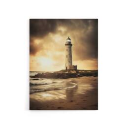 "Artery8 Lighthouse Beach Sunset Seascape Canvas Wall Art Print in Brown - Size: W18"" x H24""" - thumbnail 1