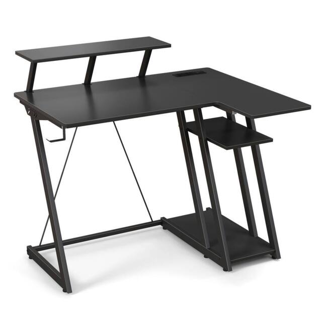 Costway L-Shaped Gaming Desk with Outlets & USB Ports Small Computer Desk in Black - image 1