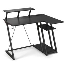 Costway L-Shaped Gaming Desk with Outlets & USB Ports Small Computer Desk in Black - thumbnail 1