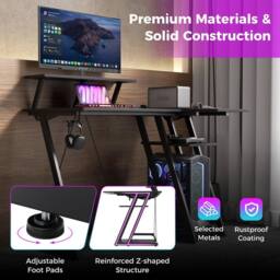 Costway L-Shaped Gaming Desk with Outlets & USB Ports Small Computer Desk in Black - thumbnail 7