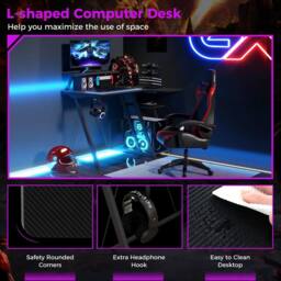 Costway L-Shaped Gaming Desk with Outlets & USB Ports Small Computer Desk in Black - thumbnail 4