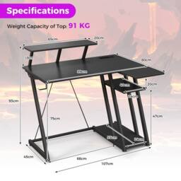 Costway L-Shaped Gaming Desk with Outlets & USB Ports Small Computer Desk in Black - thumbnail 2