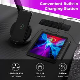 Costway L-Shaped Gaming Desk with Outlets & USB Ports Small Computer Desk in Black - thumbnail 9