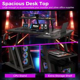 Costway L-Shaped Gaming Desk with Outlets & USB Ports Small Computer Desk in Black - thumbnail 6