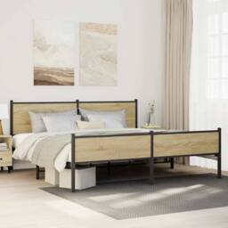 Berkfield Home Metal Bed Frame without Mattress Sonoma Oak 200x200 cm in Brown - thumbnail 2
