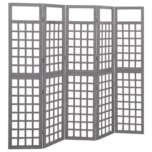 Berkfield Home 5-Panel Room Divider/Trellis Solid Fir Wood Grey 201.5x180 cm - image 1