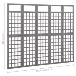 Berkfield Home 5-Panel Room Divider/Trellis Solid Fir Wood Grey 201.5x180 cm - thumbnail 6