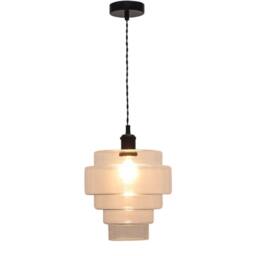 First Choice Lighting Set of 2 Benson - 5 Tier Glass & Black Ceiling Pendant Lights in Clear - thumbnail 3