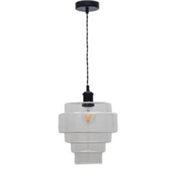 First Choice Lighting Set of 2 Benson - 5 Tier Glass & Black Ceiling Pendant Lights in Clear - thumbnail 2