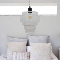 First Choice Lighting Set of 2 Benson - 5 Tier Glass & Black Ceiling Pendant Lights in Clear - thumbnail 4