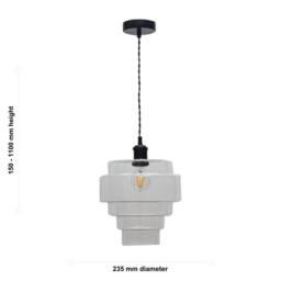 First Choice Lighting Set of 2 Benson - 5 Tier Glass & Black Ceiling Pendant Lights in Clear - thumbnail 6