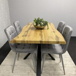 KOSY KOALA Wooden Dining Table with 4 Grey Velvet Chairs, Stylish Dining Room Furniture in Brown - thumbnail 8