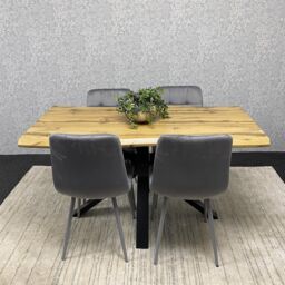 KOSY KOALA Wooden Dining Table with 4 Grey Velvet Chairs, Stylish Dining Room Furniture in Brown - thumbnail 2