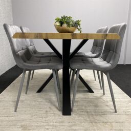 KOSY KOALA Wooden Dining Table with 4 Grey Velvet Chairs, Stylish Dining Room Furniture in Brown - thumbnail 9