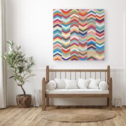 Warren Reed - Designer Geometric Multi Colored Chevron Pattern Canvas in Red - Size: w10 inch x h10 inch - thumbnail 3