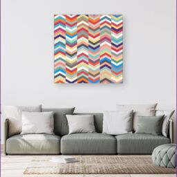 Warren Reed - Designer Geometric Multi Colored Chevron Pattern Canvas in Red - Size: w10 inch x h10 inch - thumbnail 4