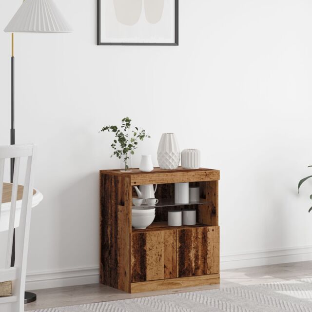 Berkfield Home Sideboard with LED Lights Old Wood 60x37x67 cm in Brown - Size: 60 x 37 x 67 cm - image 1