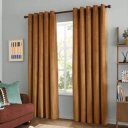 Furn The Ultimate Velvet Room Darkening Eyelet Curtain Pair in Pale Orange - Size: 229 cm width x 229 cm drop - thumbnail 5