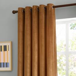 Furn The Ultimate Velvet Room Darkening Eyelet Curtain Pair in Pale Orange - Size: 229 cm width x 229 cm drop - thumbnail 4