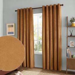 Furn The Ultimate Velvet Room Darkening Eyelet Curtain Pair in Pale Orange - Size: 229 cm width x 229 cm drop - thumbnail 1